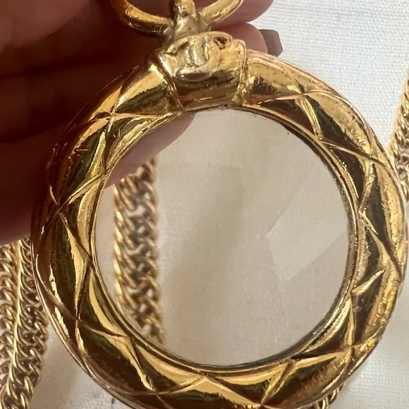 CHANEL Vintage Gold Magnifying CC Logo Pendant Necklace